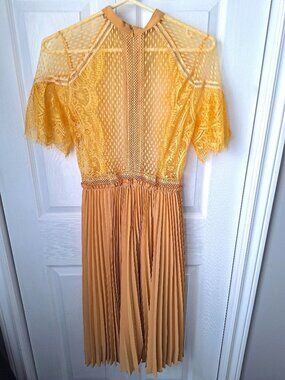 FRAY I.D Golden Yellow Lace Pleated Dress